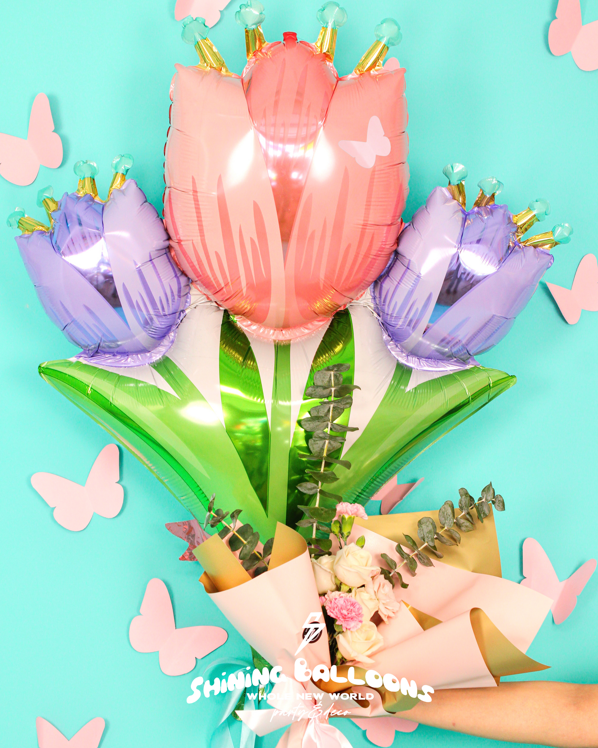 Globo Tulipanes 28" + Ramo 12 pz