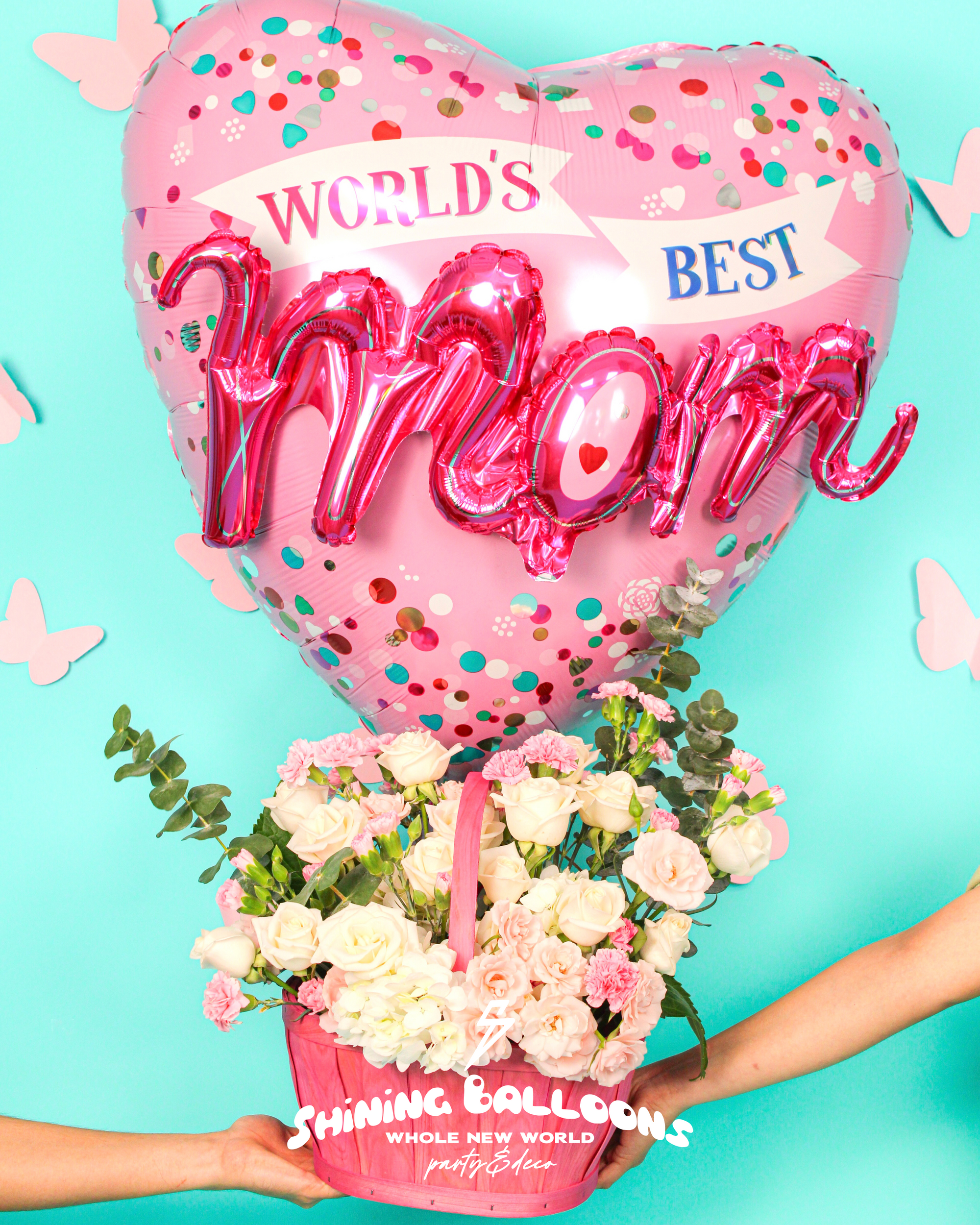 Canasta de flores + Globo foil 28" WORLD'S BEST MOM